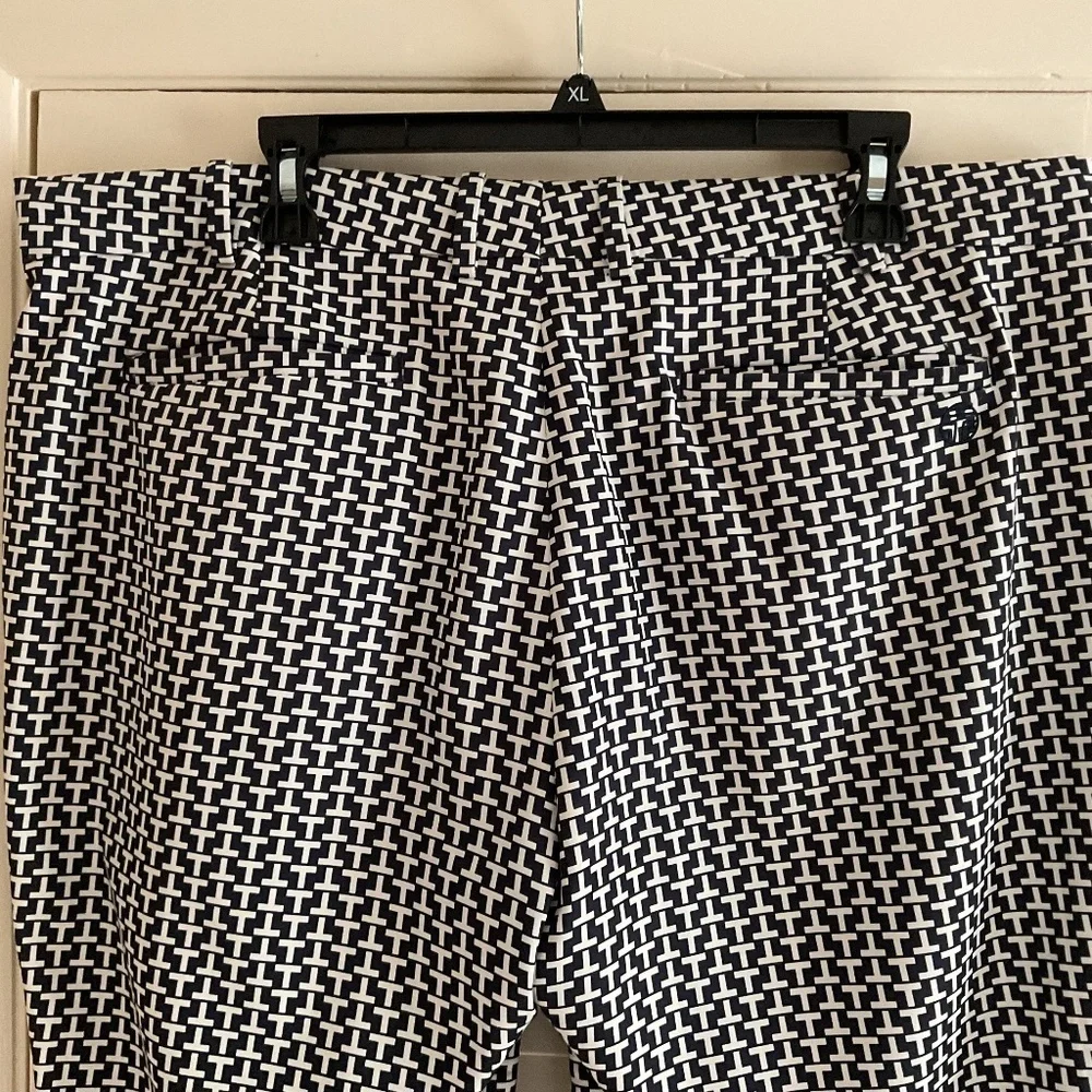 TORY BURCH SPORT NAVY BLUE/WHITE LOGO ANKLE LENGTH PANTS SIZE US 14
